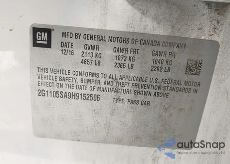 2017 Chevrolet Impala 1Lt from USA, damaged, VIN 2G1105SA9H9152506